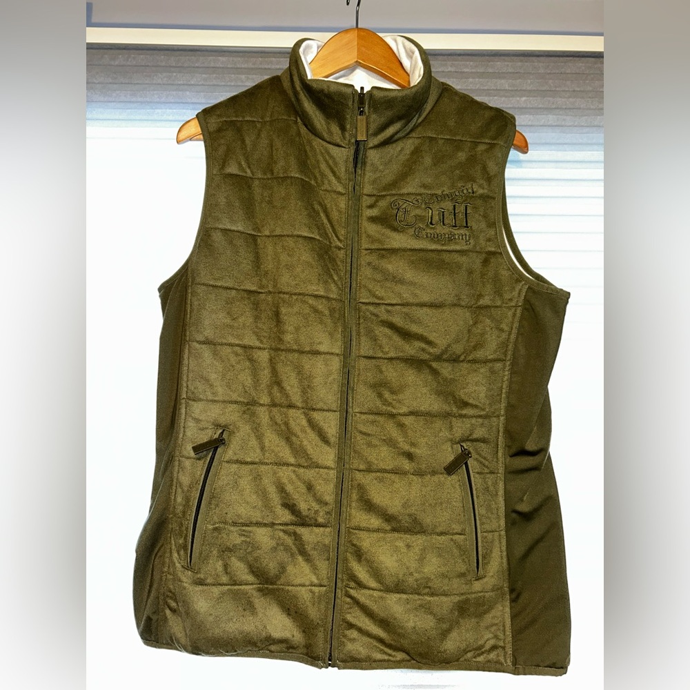 Cowgirl Tough Olive Green & Cream Reversible Quilted Vest